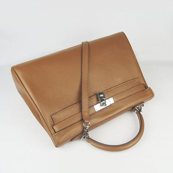 Hermes Luxury Kelly Cm Togo Handbag Light Coffee Leather Silver Travel Bag