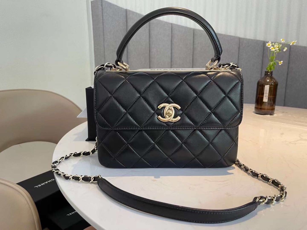 CHL Classic Top Qualityap Toned Black Gold Flap Travel Bag