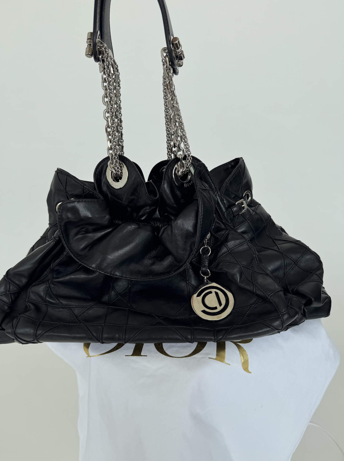 Dior Shoulder Bag Christian Cannage Le Trente Leather Black