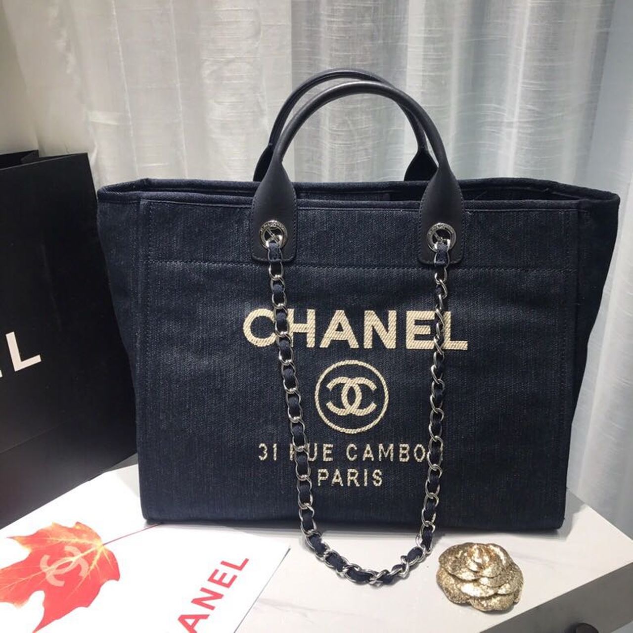 Chanel Deauville Tote Bag Dark Blue For Women Canvas Denim