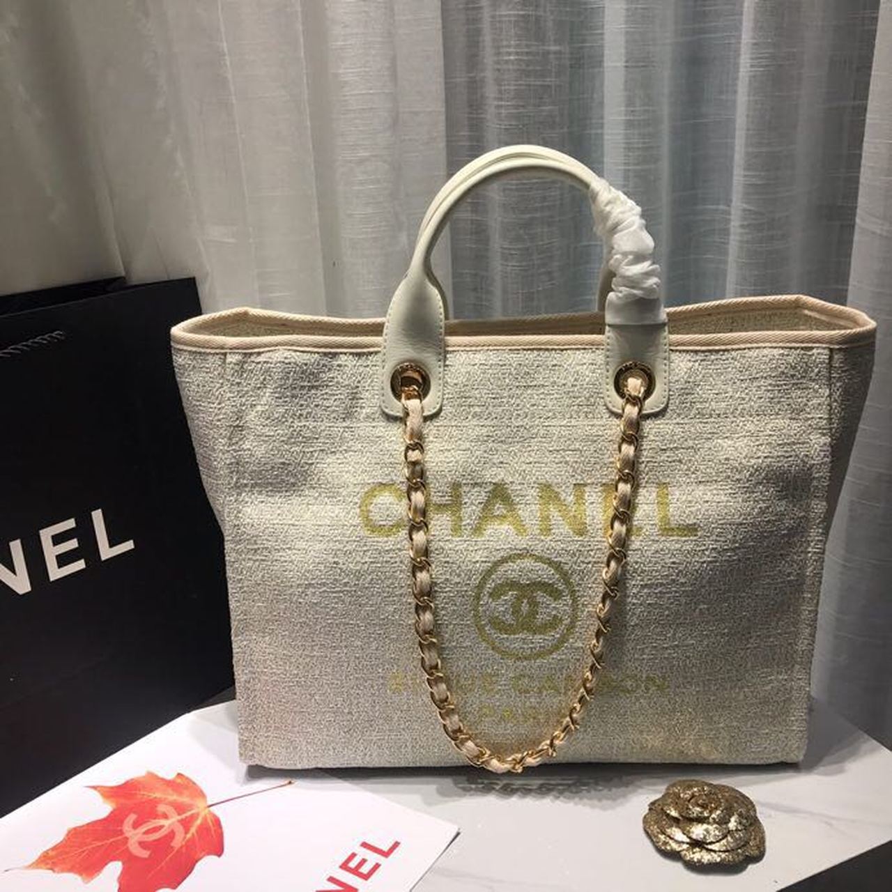 Chanel Deauville Tote Tweed Bag Fall Winter Collection Canvas Beige Tote Bag