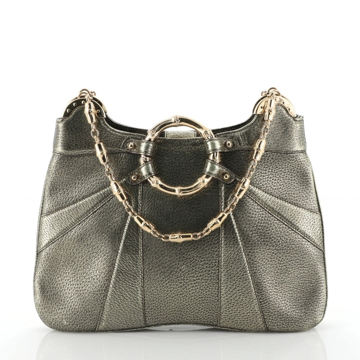 Gucci bamboo gold leather handbag