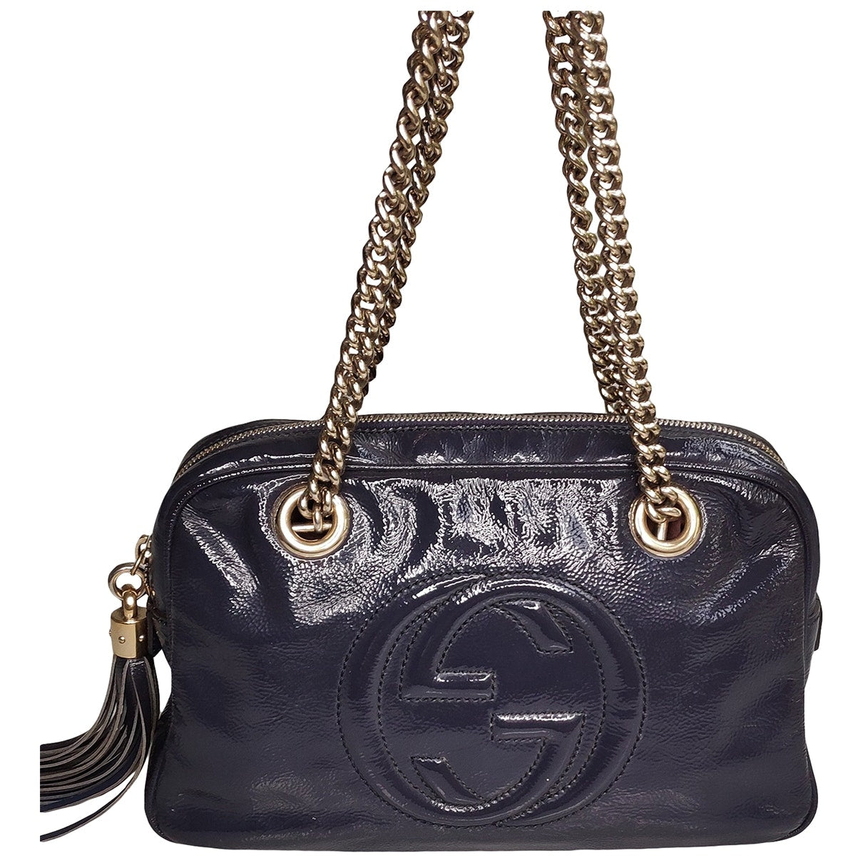 Gucci soho blue patent leather handbag