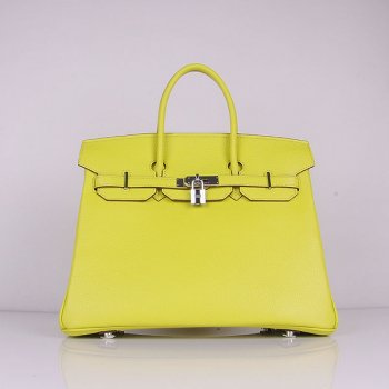 Hermes Luxury Birkin Cm Togo Handbags Lemon Yellow Leather Silver Travel Bag