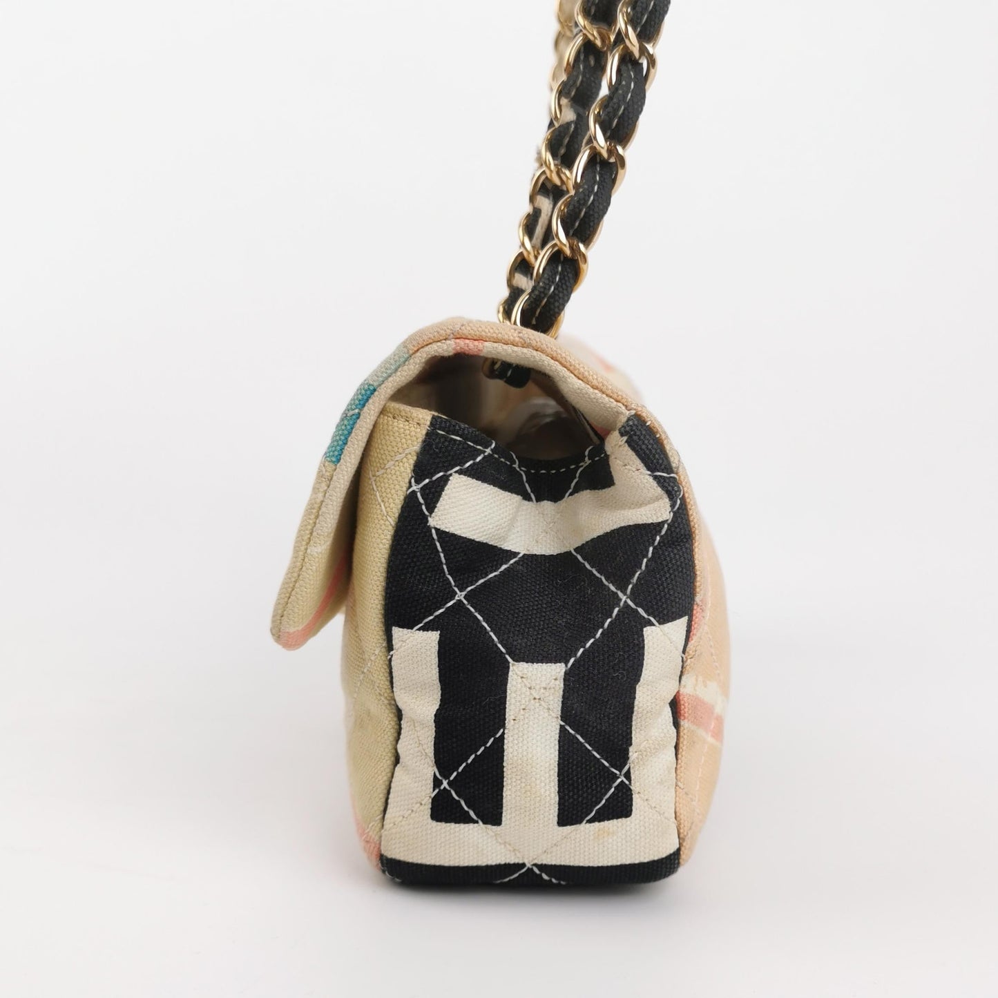 Chanel Baguette Flap Eiffel Tower Print Cloth Multicolor Shoulder Bag