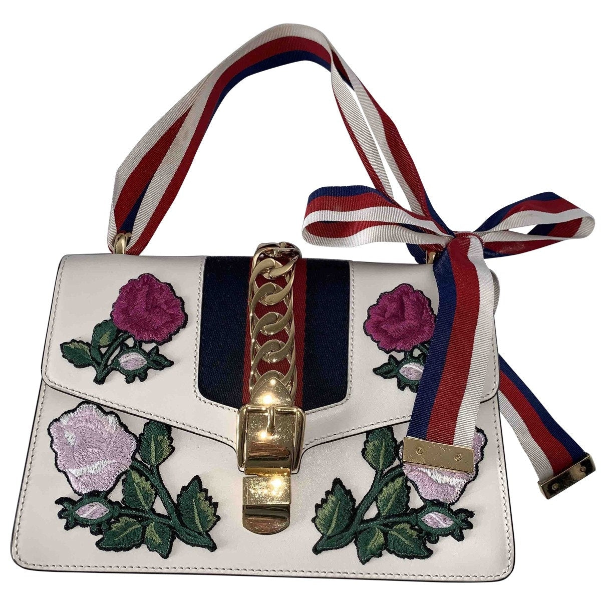 Gucci sylvie white leather handbag