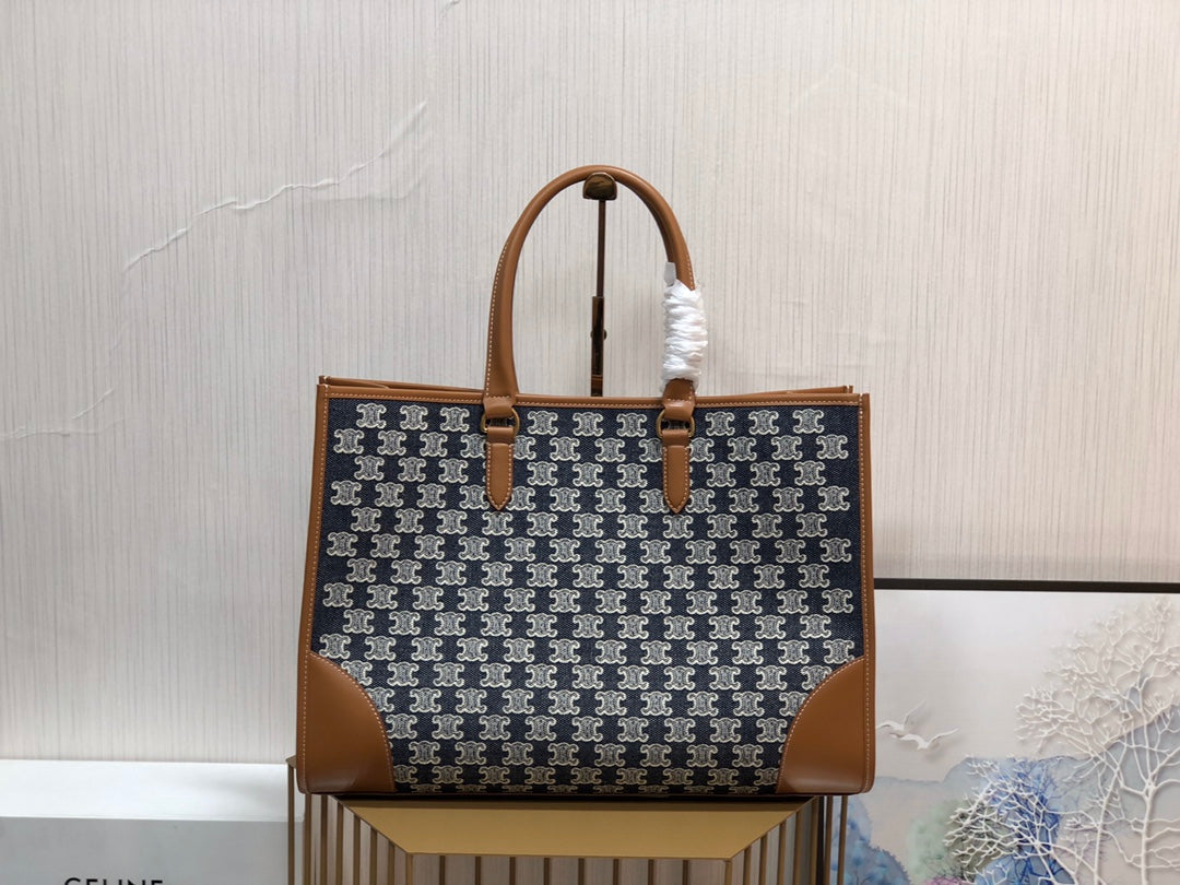 Top Quality Horizontal Cabas In Textile With Denim Travel Bag