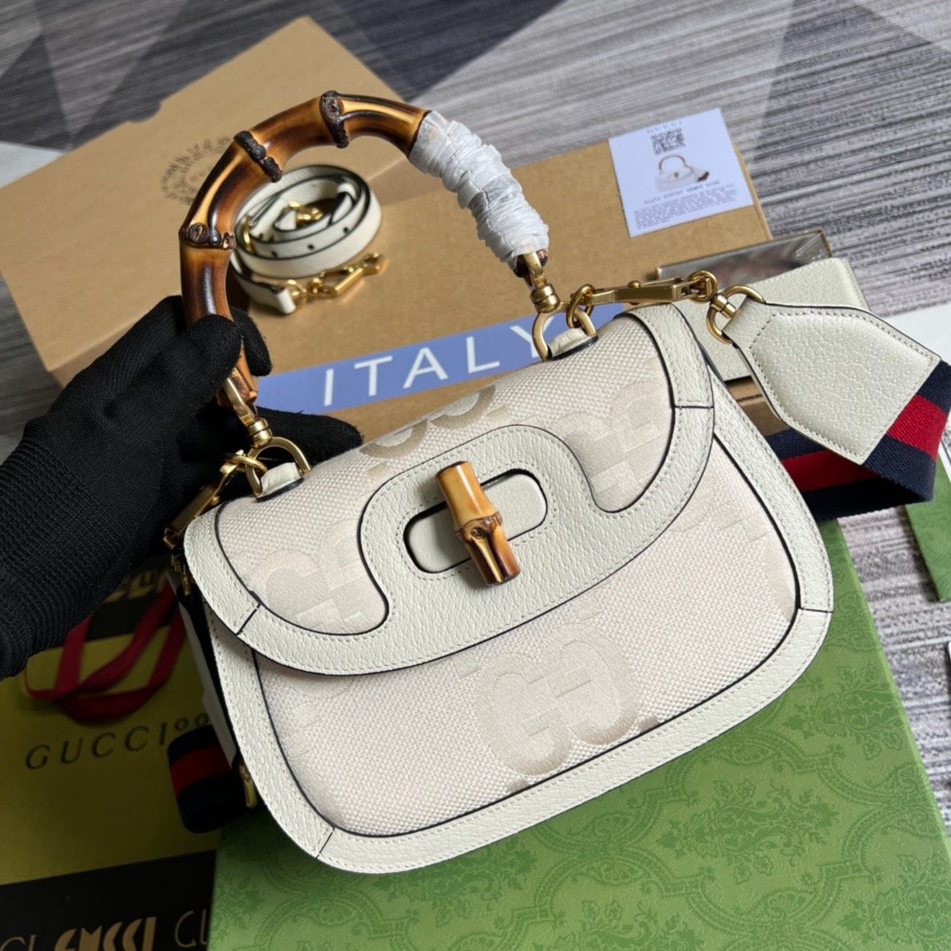 gg Bamboo , ’s 10in White Medium Top Handle Handbag