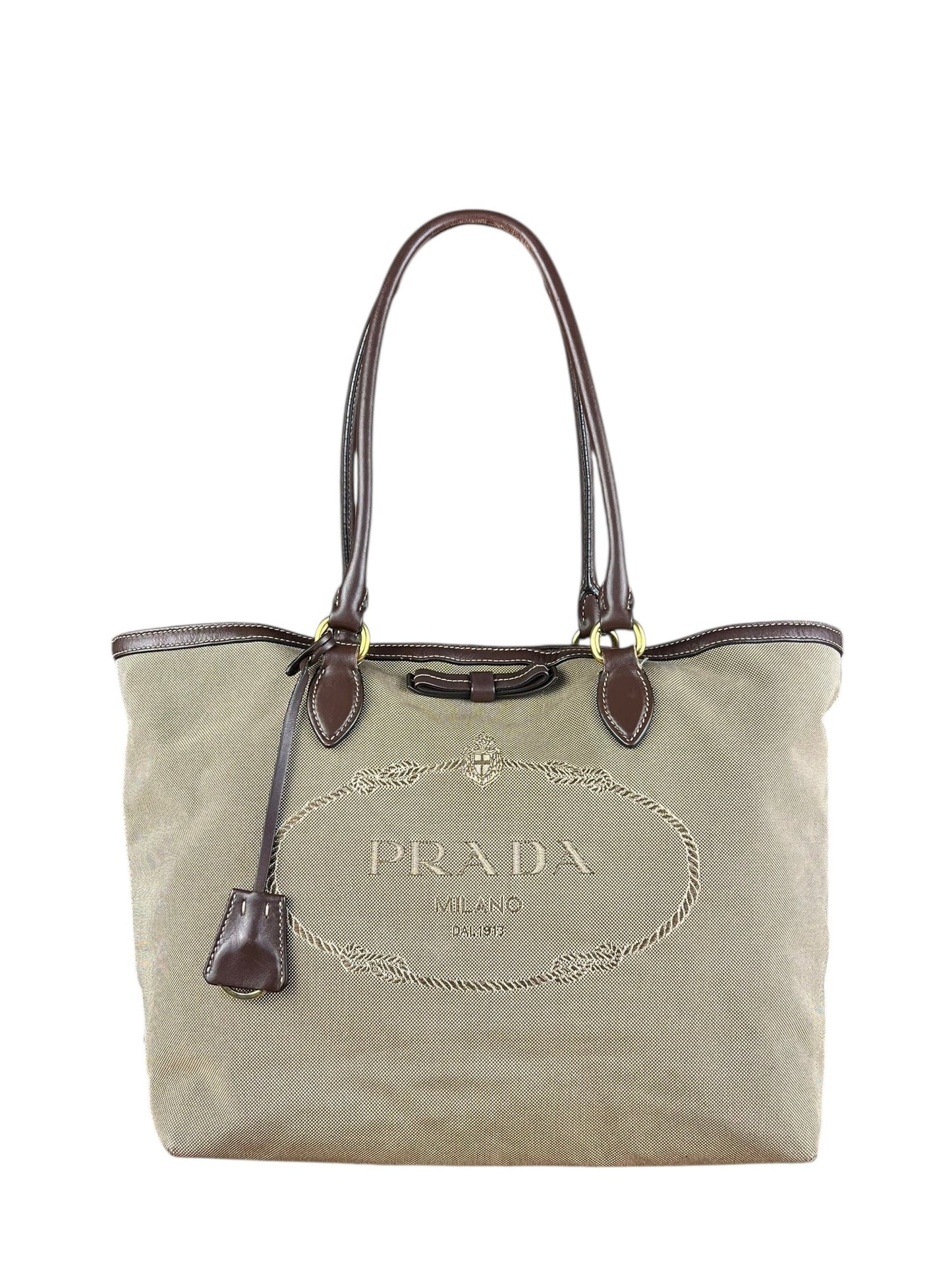 Prada Handbag Jacquard Tote Brown Logo Tote Bag