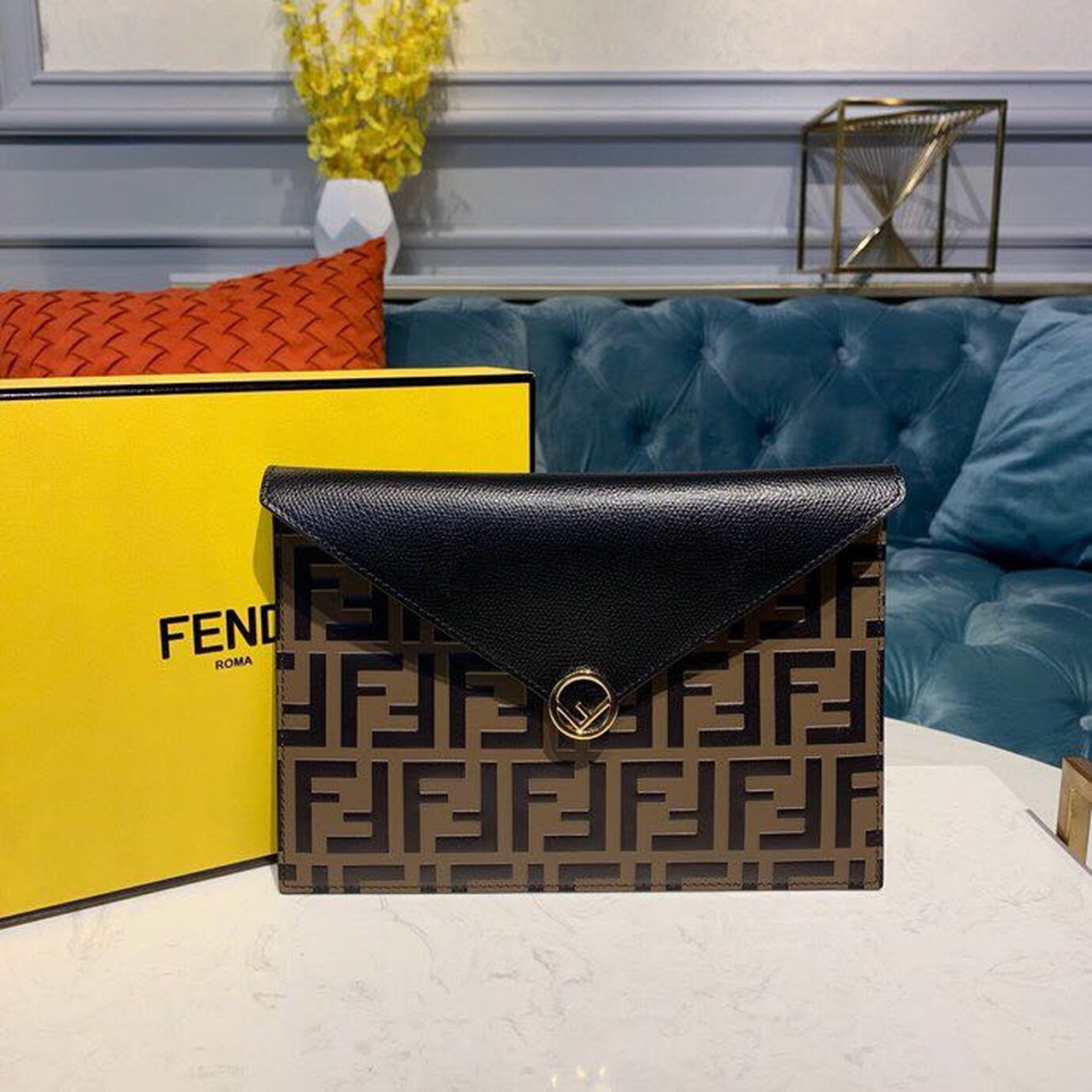 Fi Ff Embossed Envelope Wallet For Women Black Brown Travel Bag