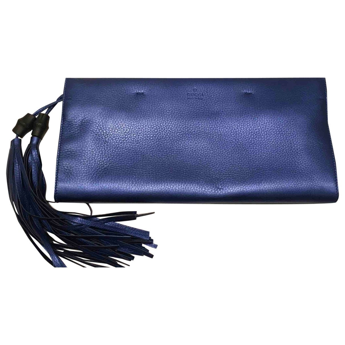 Gucci bamboo blue leather clutch bag