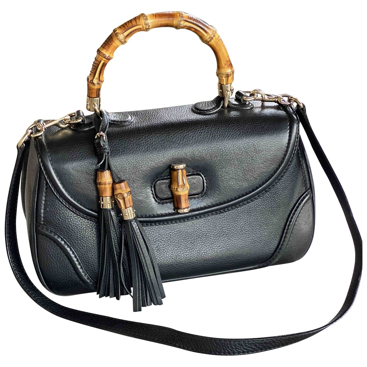 Gucci bamboo black leather handbag