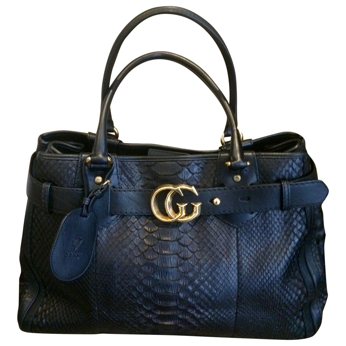 Gucci gg running black python handbag