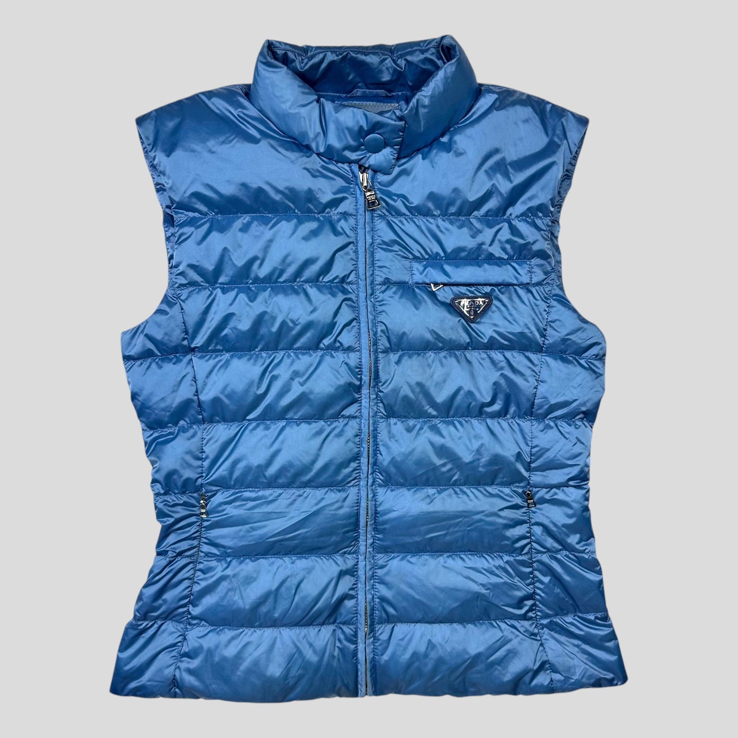 Prada Handbag Milano Down Gilet Satin Nylon Blue