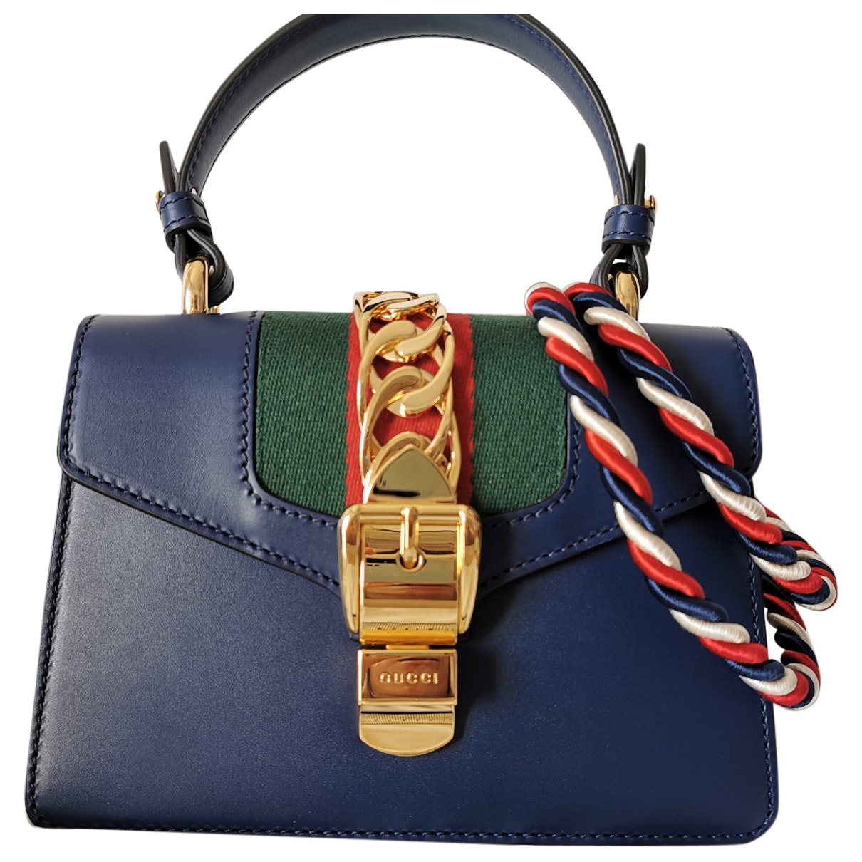 Gucci sylvie blue leather handbag