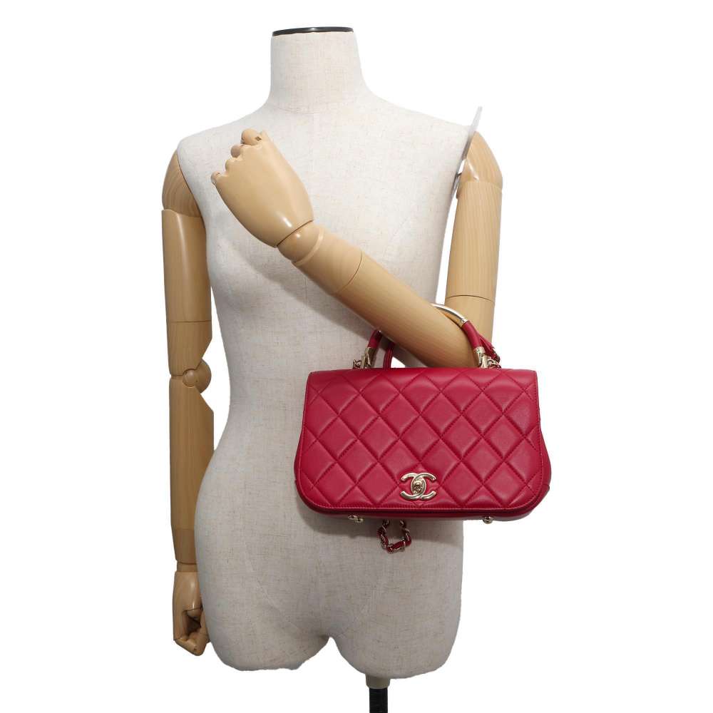 CHANEL Matelasse Top Handle ChainShoulder Pink Lambskin
