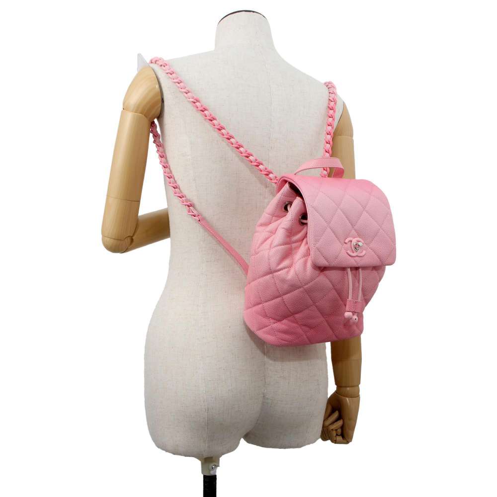 CHANEL CC Logo Matelasse Backpack Pink AS4618 Caviar Leather Size Mini