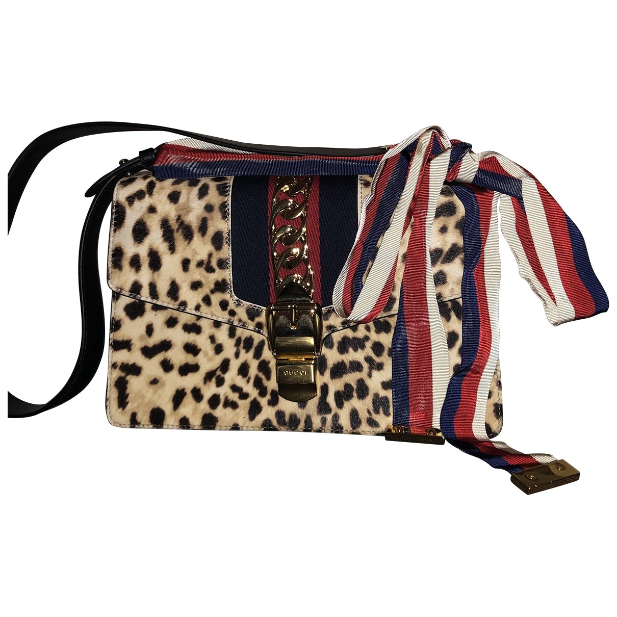 Gucci sylvie black pony-style calfskin handbag