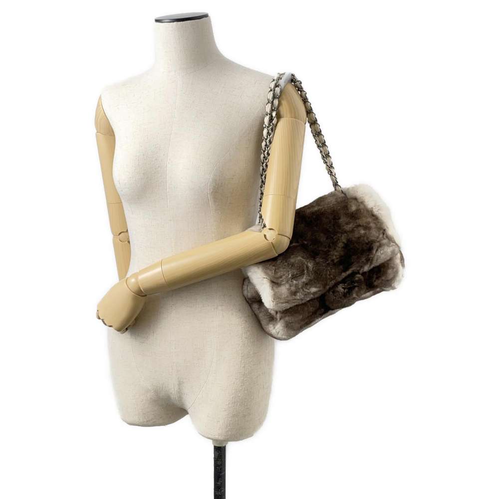 CHANEL Lapin ChainShoulder White/Brown Lapin Size 25