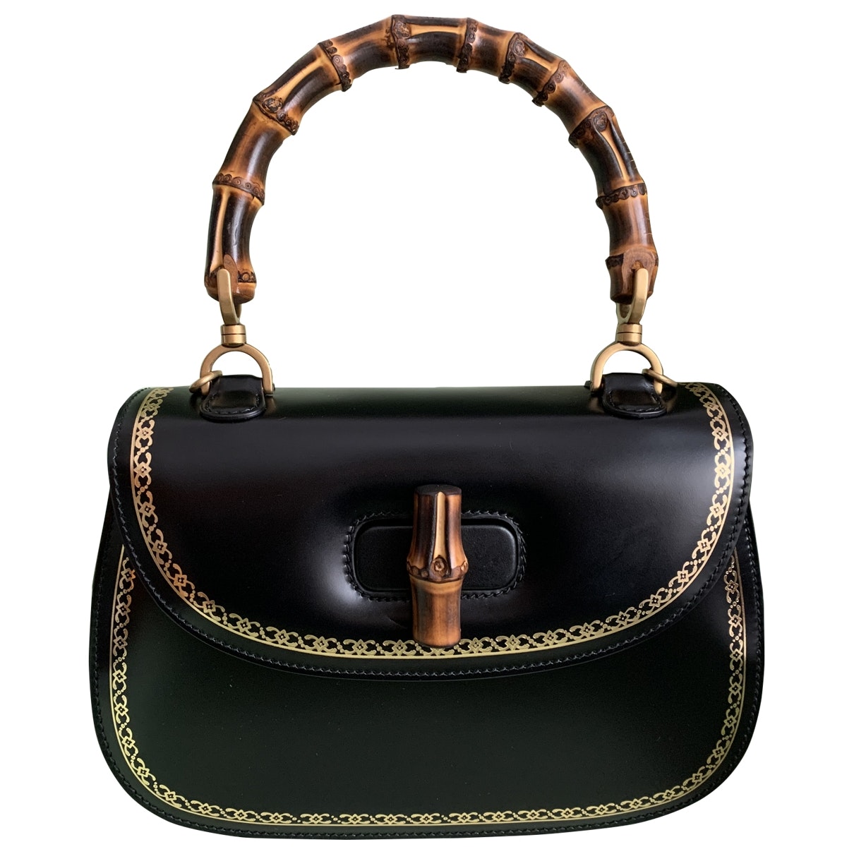 Gucci bamboo black leather handbag