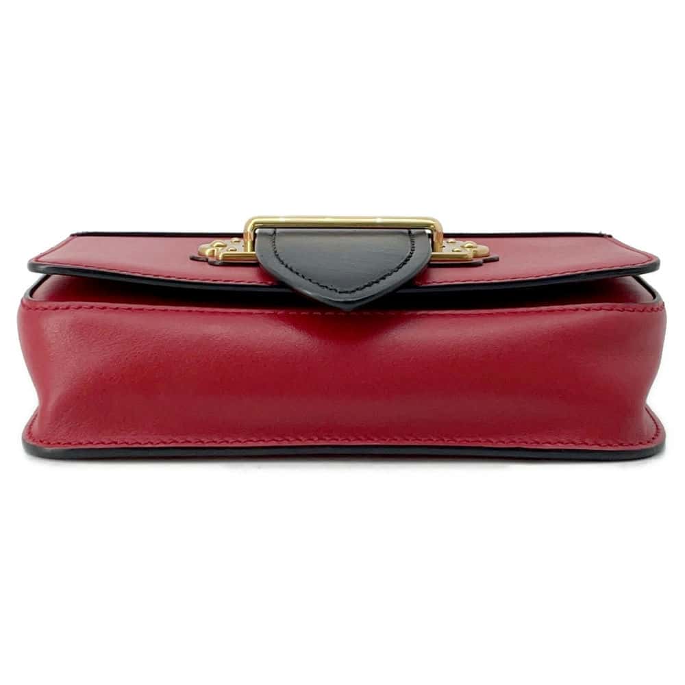 Prada Chainshoulder Bag Leather Black Red