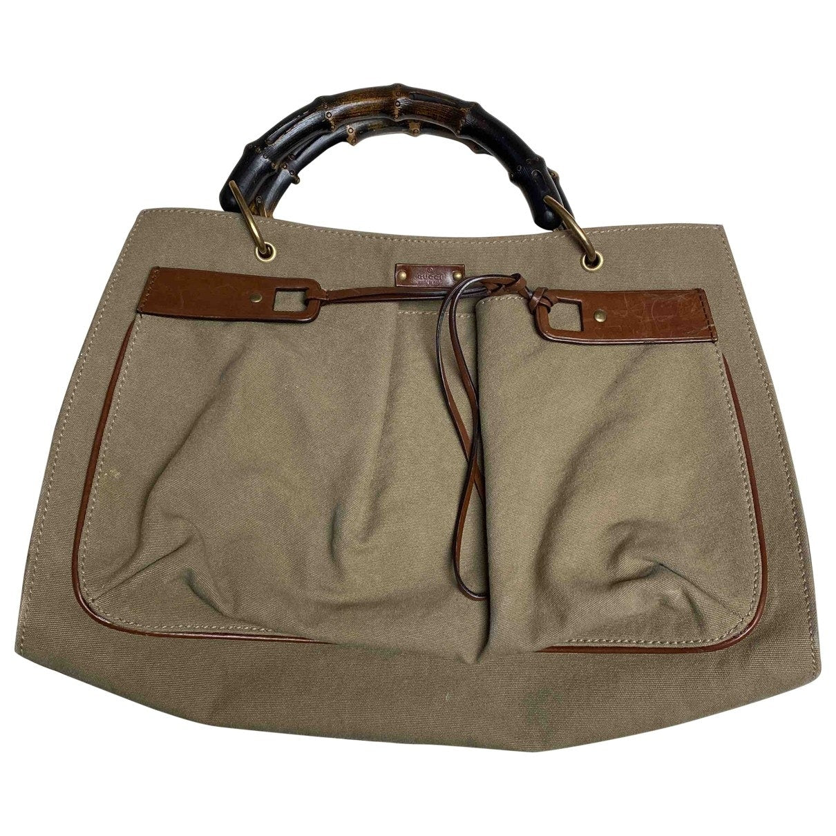 Gucci bamboo green cloth handbag