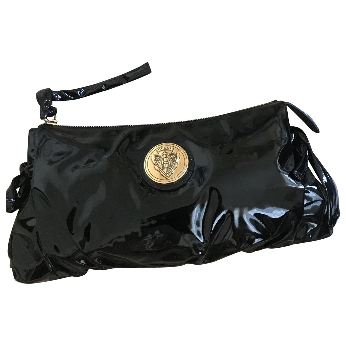 Gucci black patent leather clutch bag