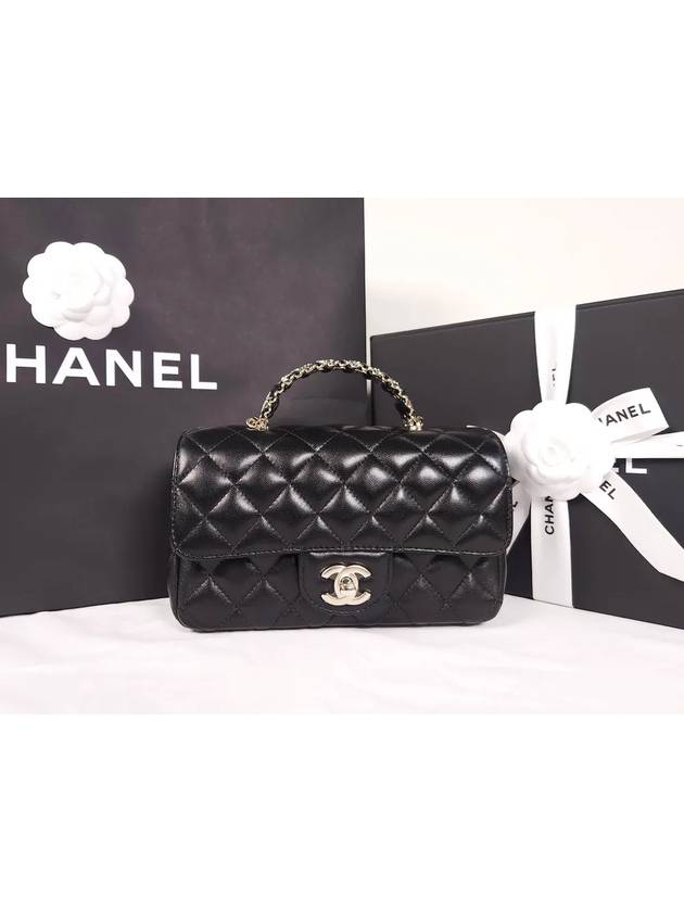 Top Handle Lambskin Cross Bag Black Chanel