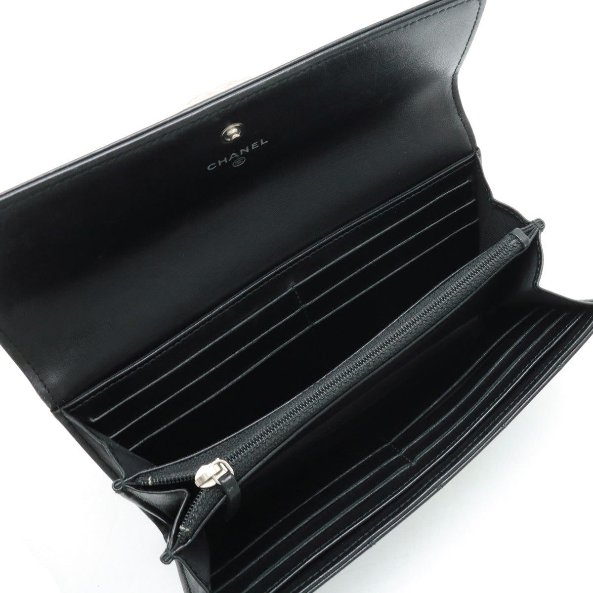 CHANEL CHANEL BOY CHANEL MATRASSES COCOMARK 2 Foldable Wallet 2 Foldable Wallet Leather Black Black Silver Gold A80286