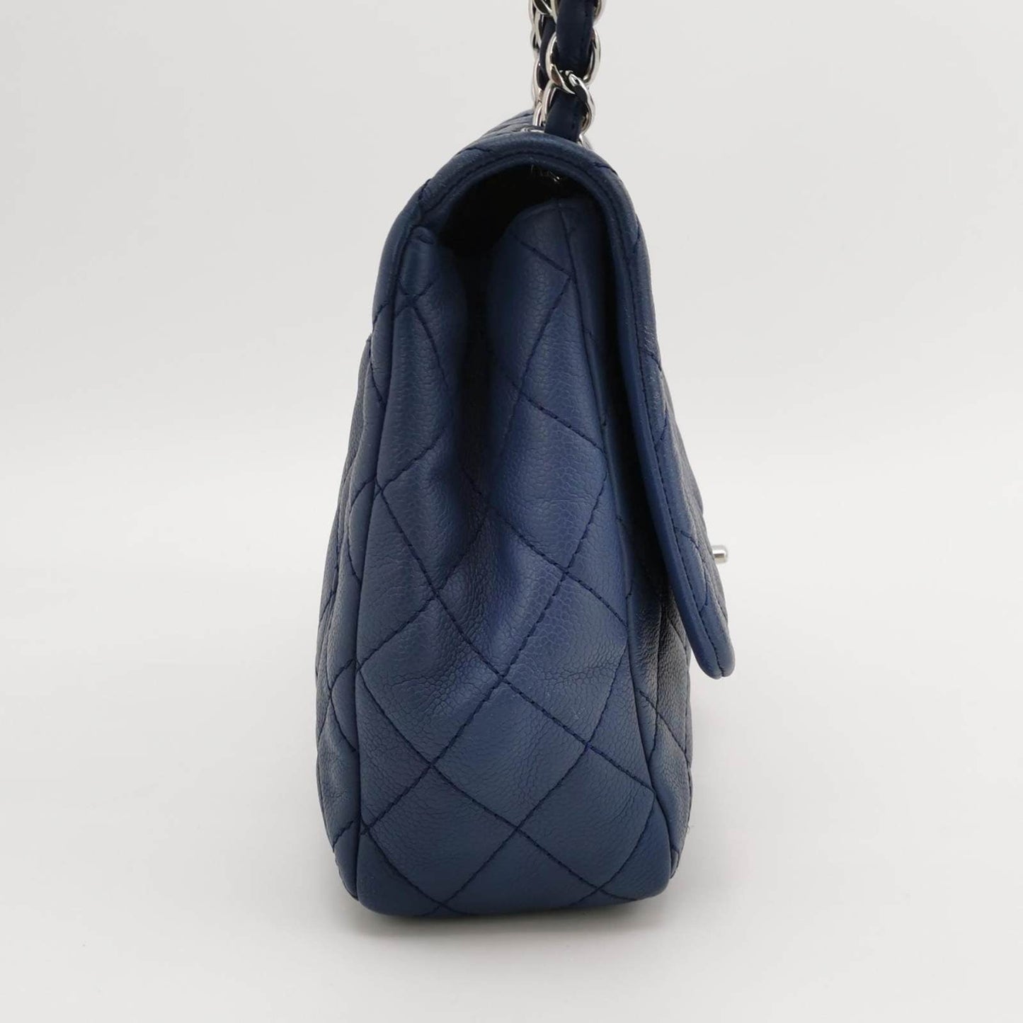 Chanel Classic Flap Navy Caviar -tone Hardware Blue Silver Leather Handbag
