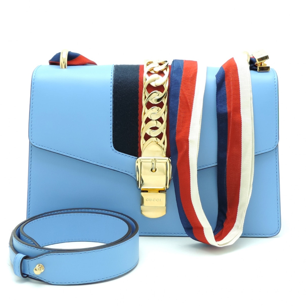 Gucci sylvie blue leather handbag