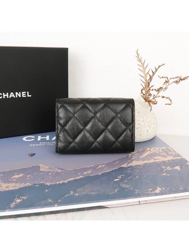 2.55 Tri-Fold Calfskin Half Wallet Black Chanel