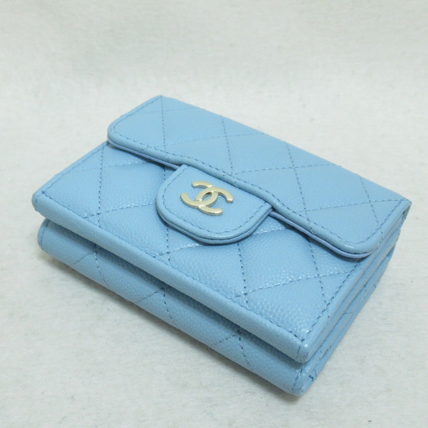 Chanel Three Fold Wallet Three Folded Wallet Caviar S (Green ) Blue