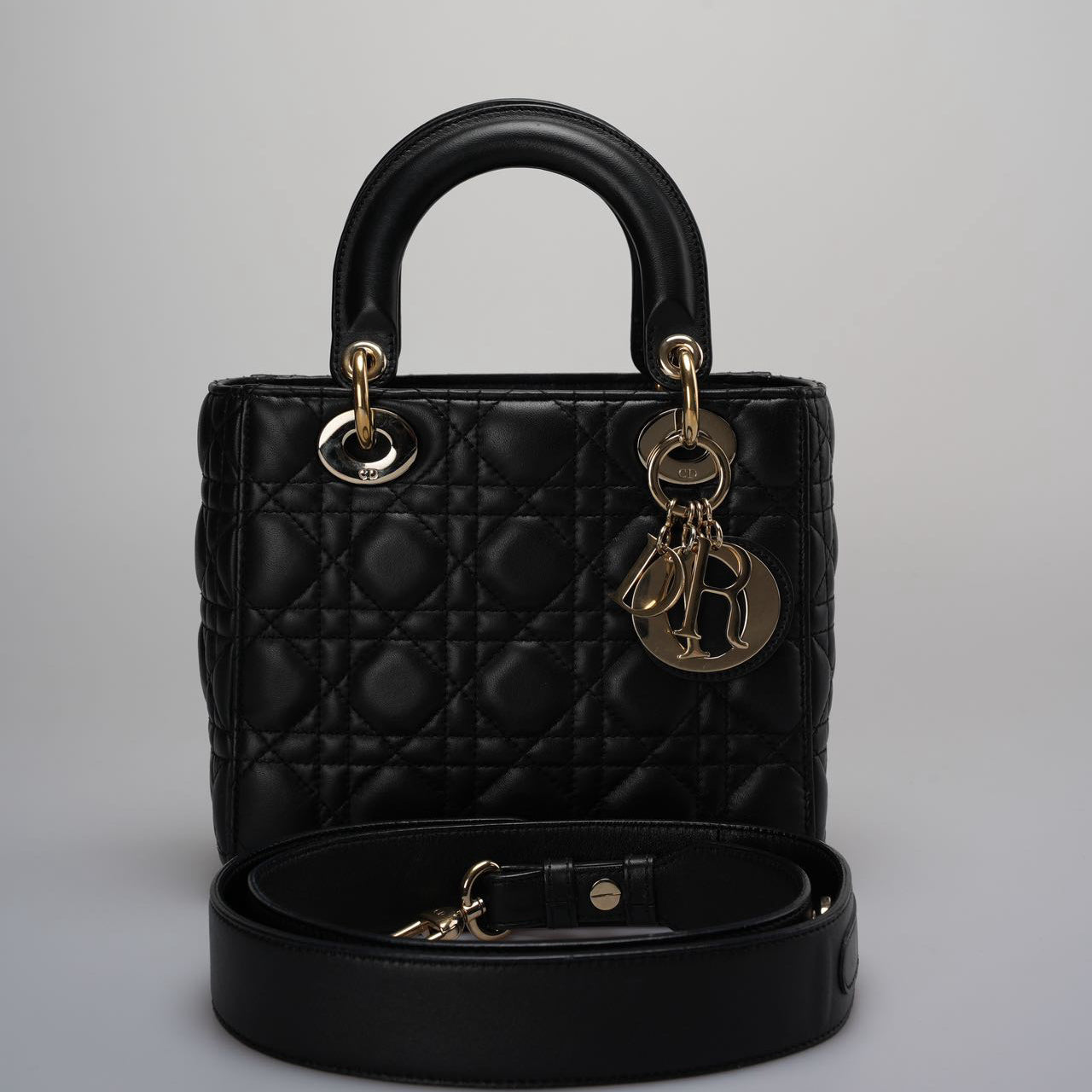 Dior Handbag Christian Lady Bag in Cannage with Hardware Leather Lambskin Black