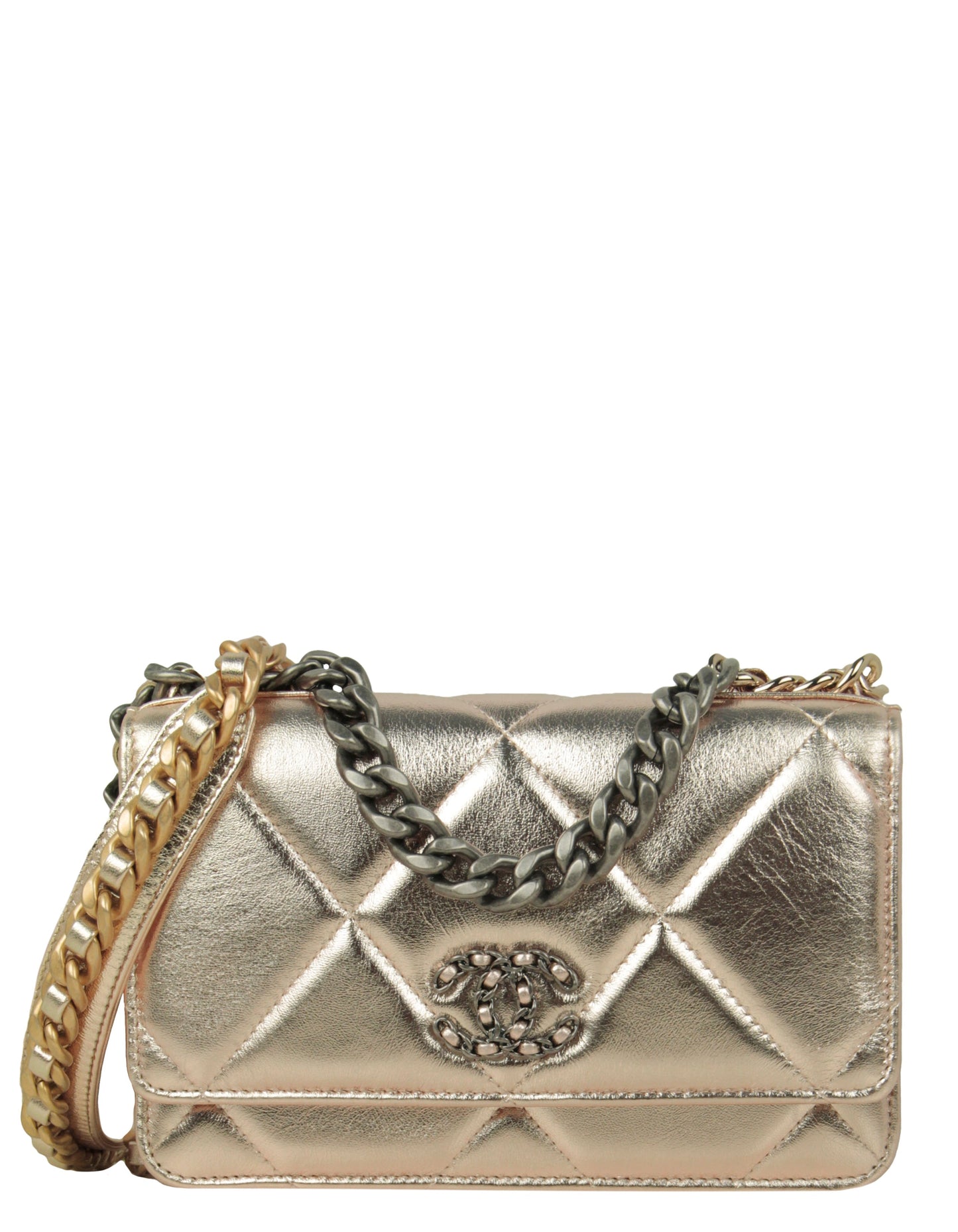 Chanel Gold Quilted 19 Wallet On Chain Woc Crossbody Bag