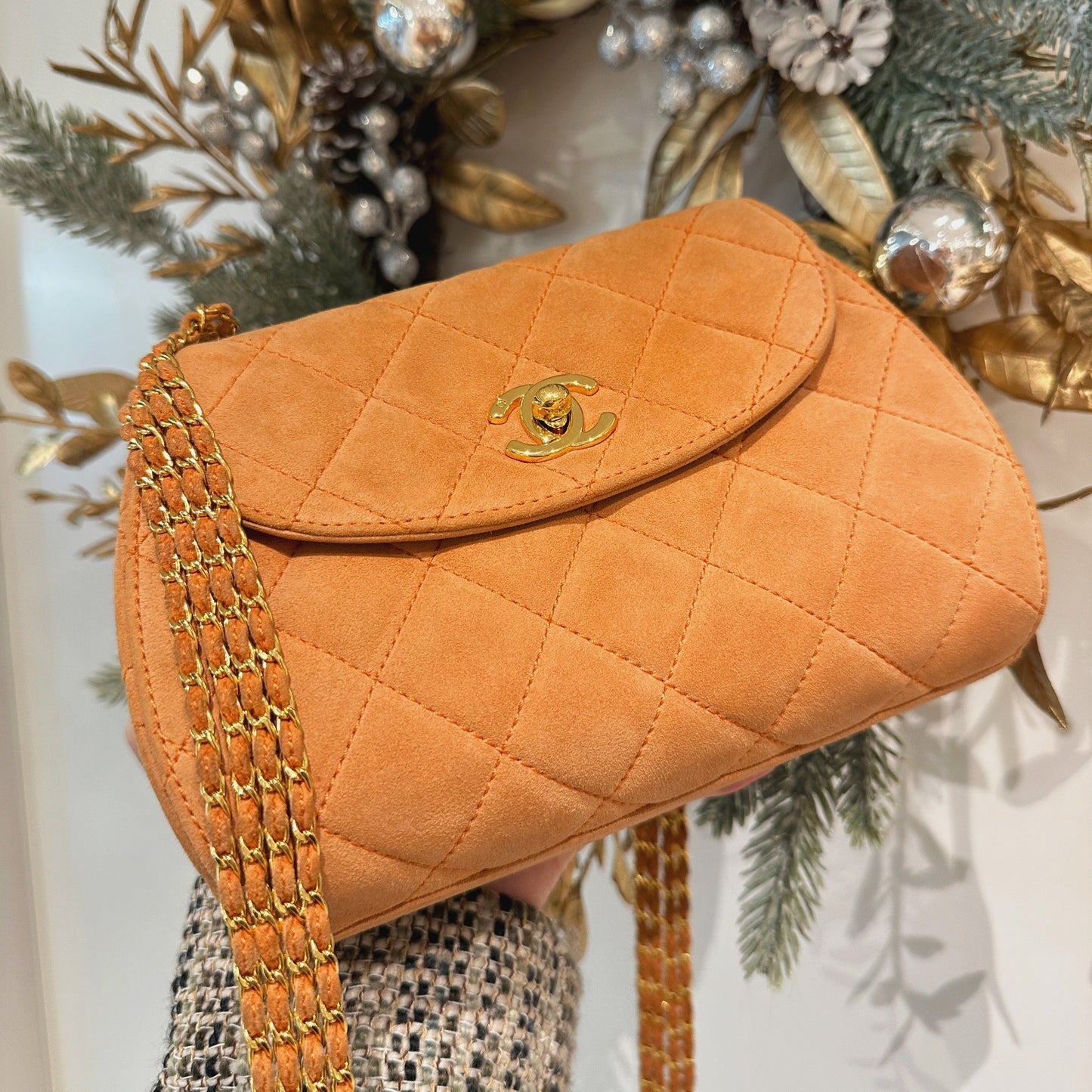 Chanel suede chain bag