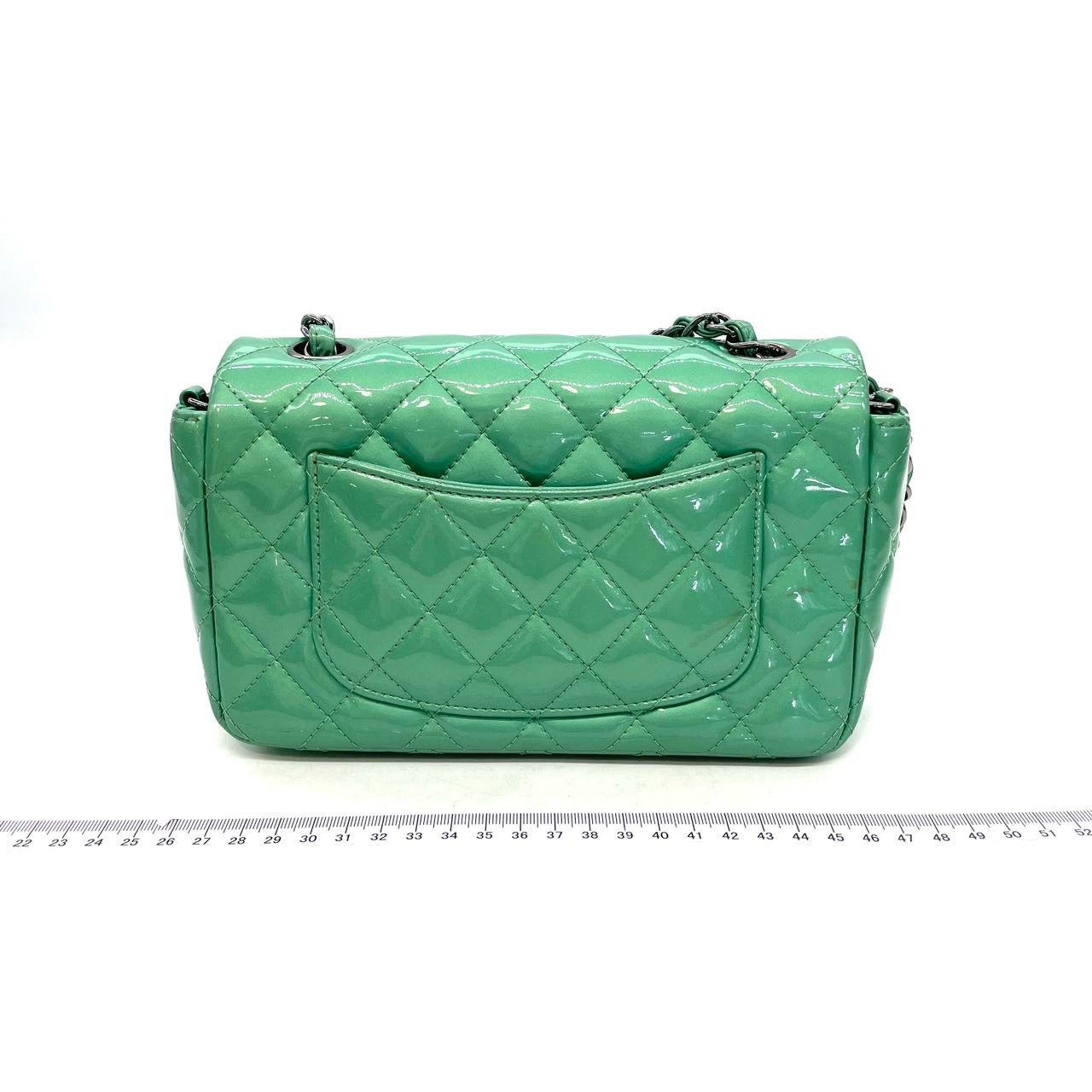 Chanel Classic Flap Rectangular Patent HW Green Silver Leather Mini Bag