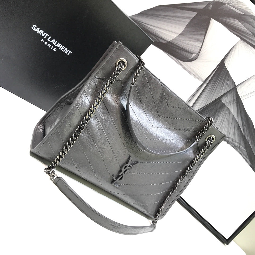 YSL Saint Laurent Niki Shopping 12in 32cm Gray Medium Handbag