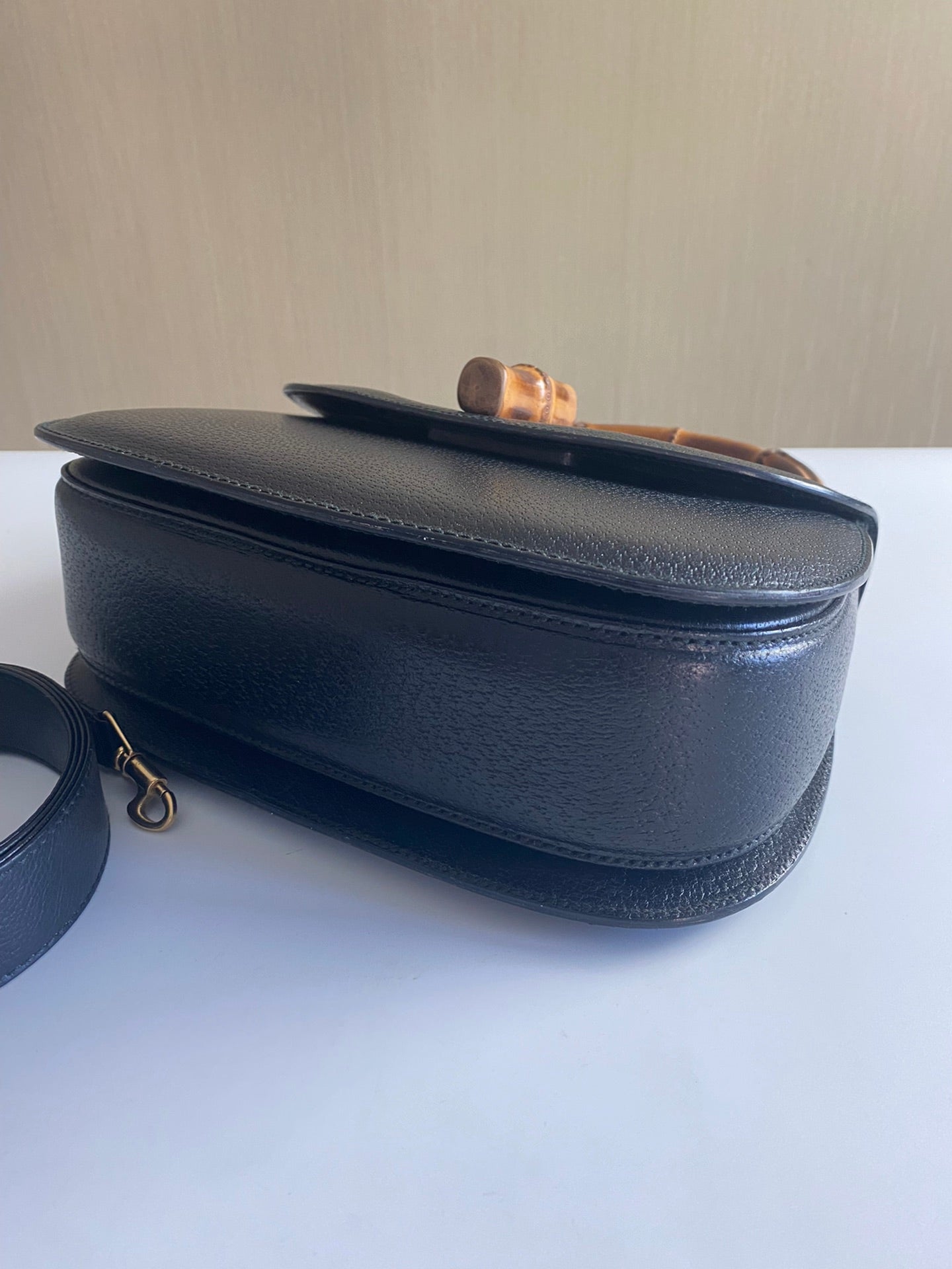 Gucci Bamboo Leather Black Medium Top Handle Travel Bag Medium Black
