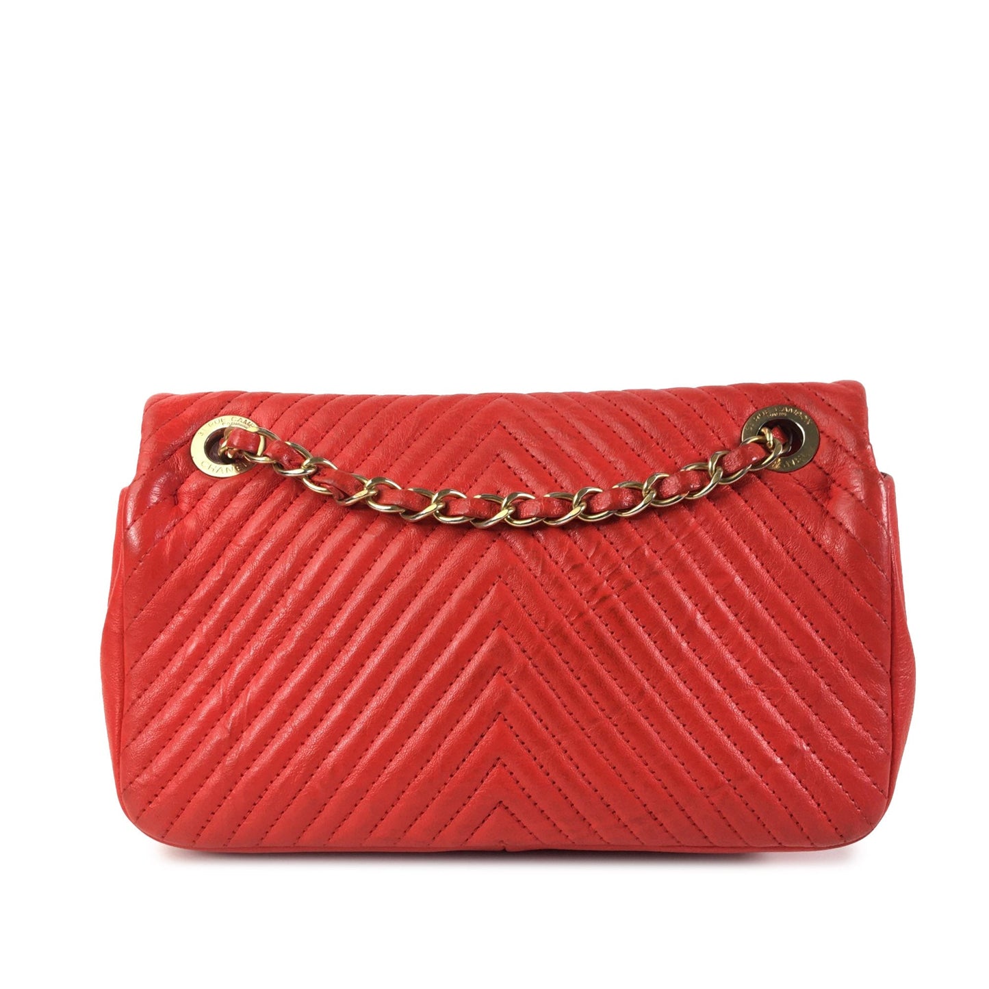 CHANEL Medium Wrinkled Calfskin Quilted Chevron Medallion Charm Surpique Flap Shoulder Bag