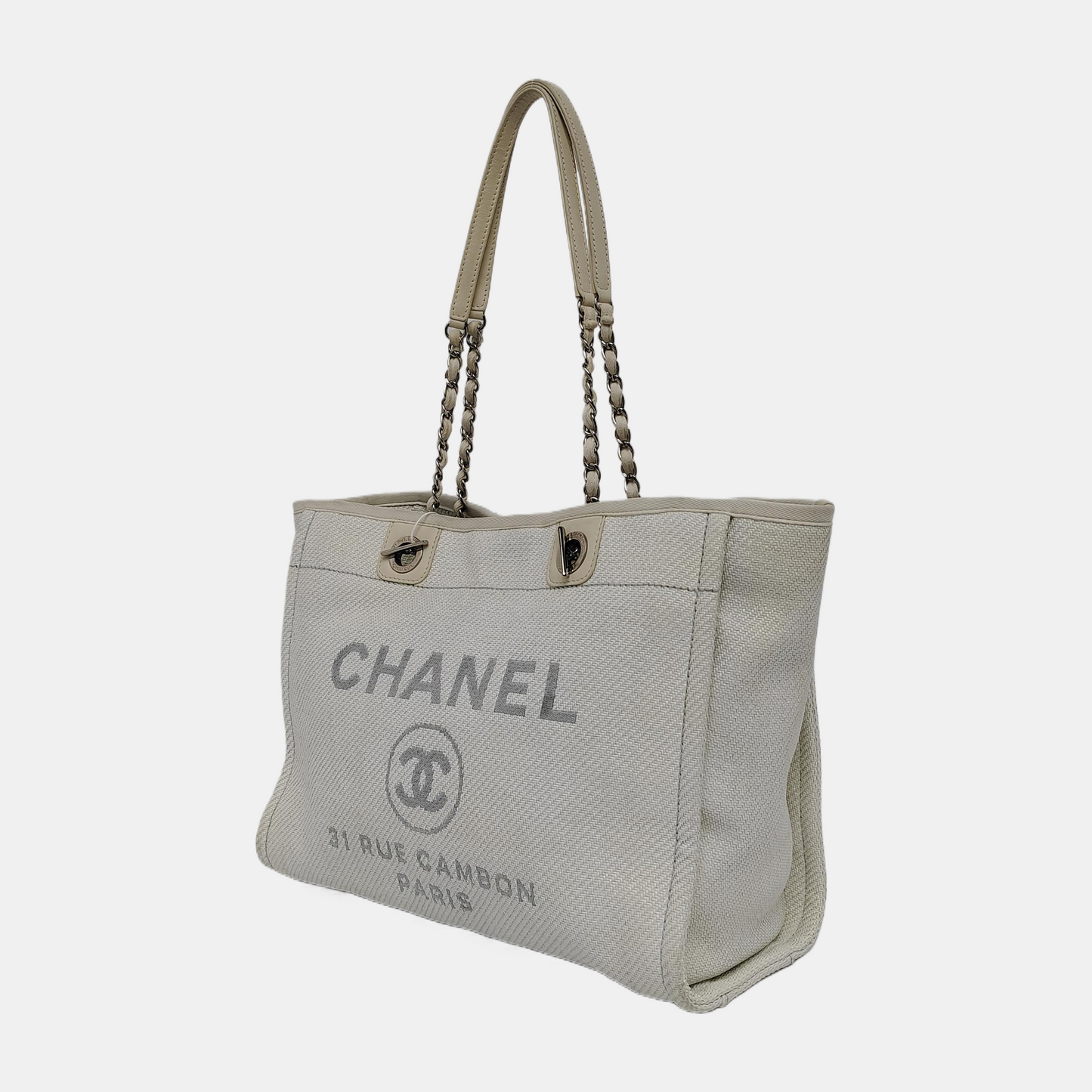 Chanel Deauville Light Denim Trim 32cm Blue Small Leather Tote Bag