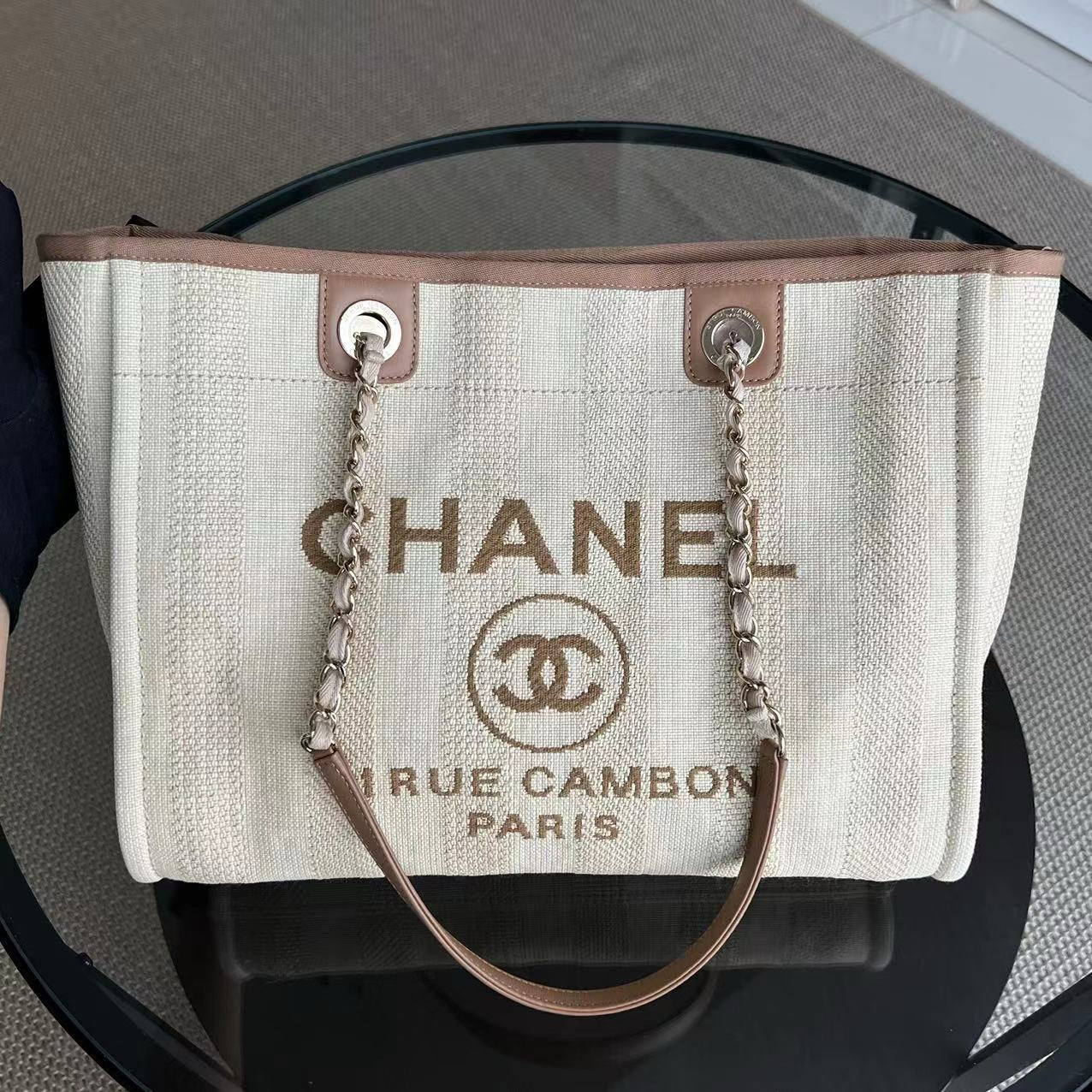 Chanel Deauville - Tote Yellow Hardware 29 Canvas Silver Tote Bag