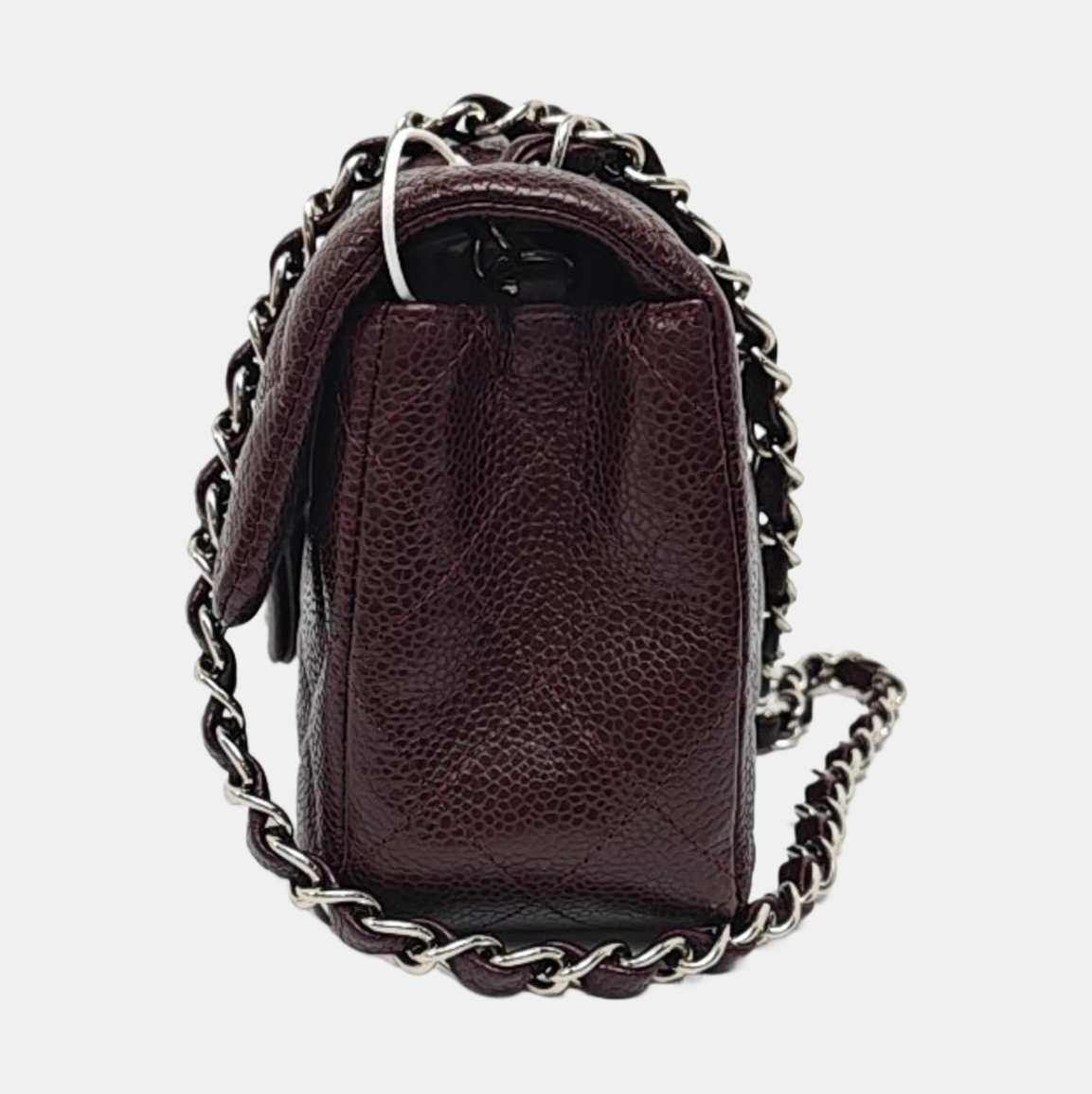 Chanel Classic Flap Rectangular Burgundy Caviar Hardware Silver Leather Mini Bag
