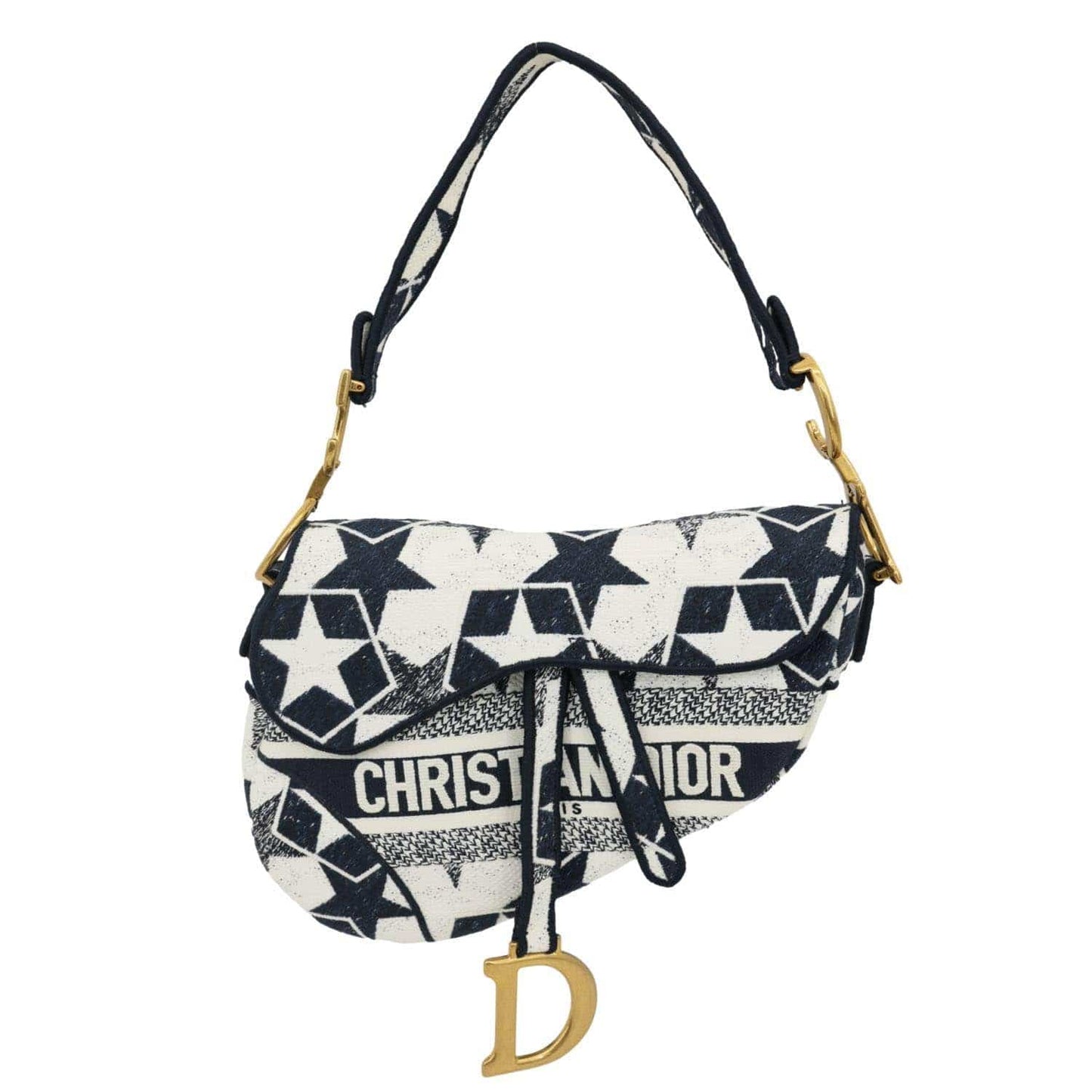 Dior Hobo Bag Saddle Stars Canvas White Embroidered