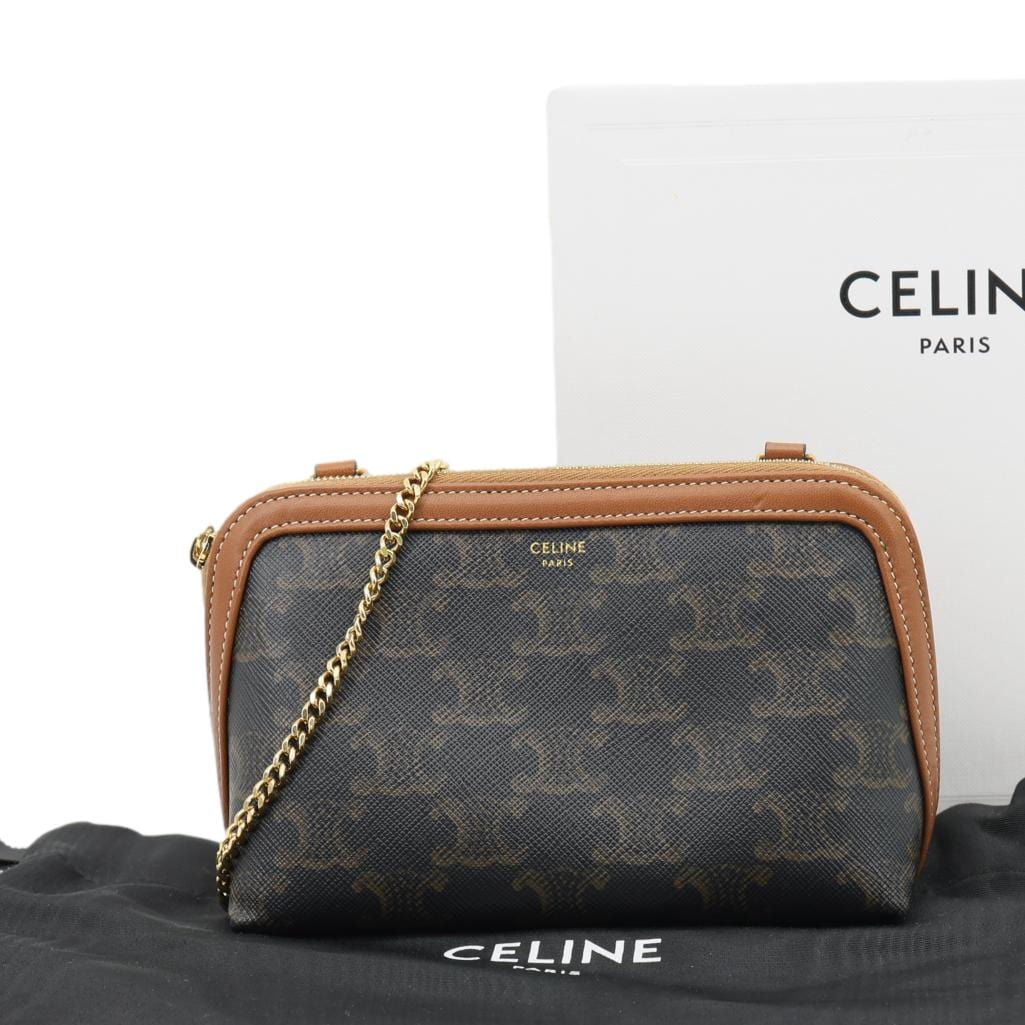 Triomphe Clutch On Handbag Canvas Brown Clutch Bag