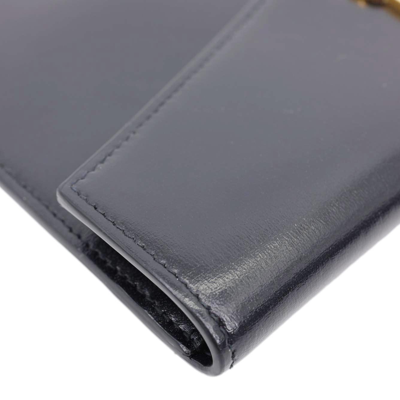 YSL Saint Laurent Yves Uptown Envelope Smooth Shiny Calfskin Pouch Handbag Leather Black Travel Bag