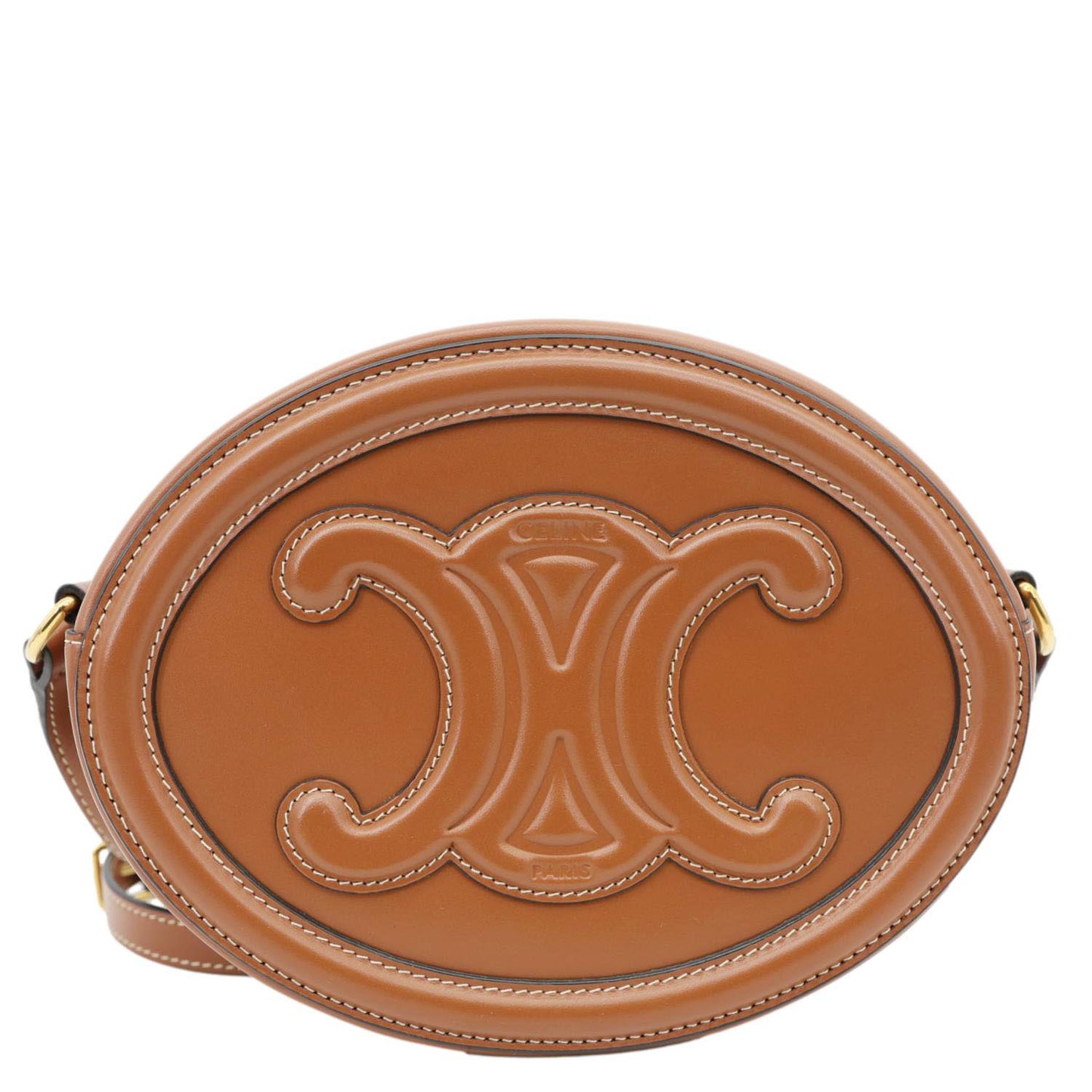Triomphe Oval Calfskin Cuir Shoulder Bag Tan