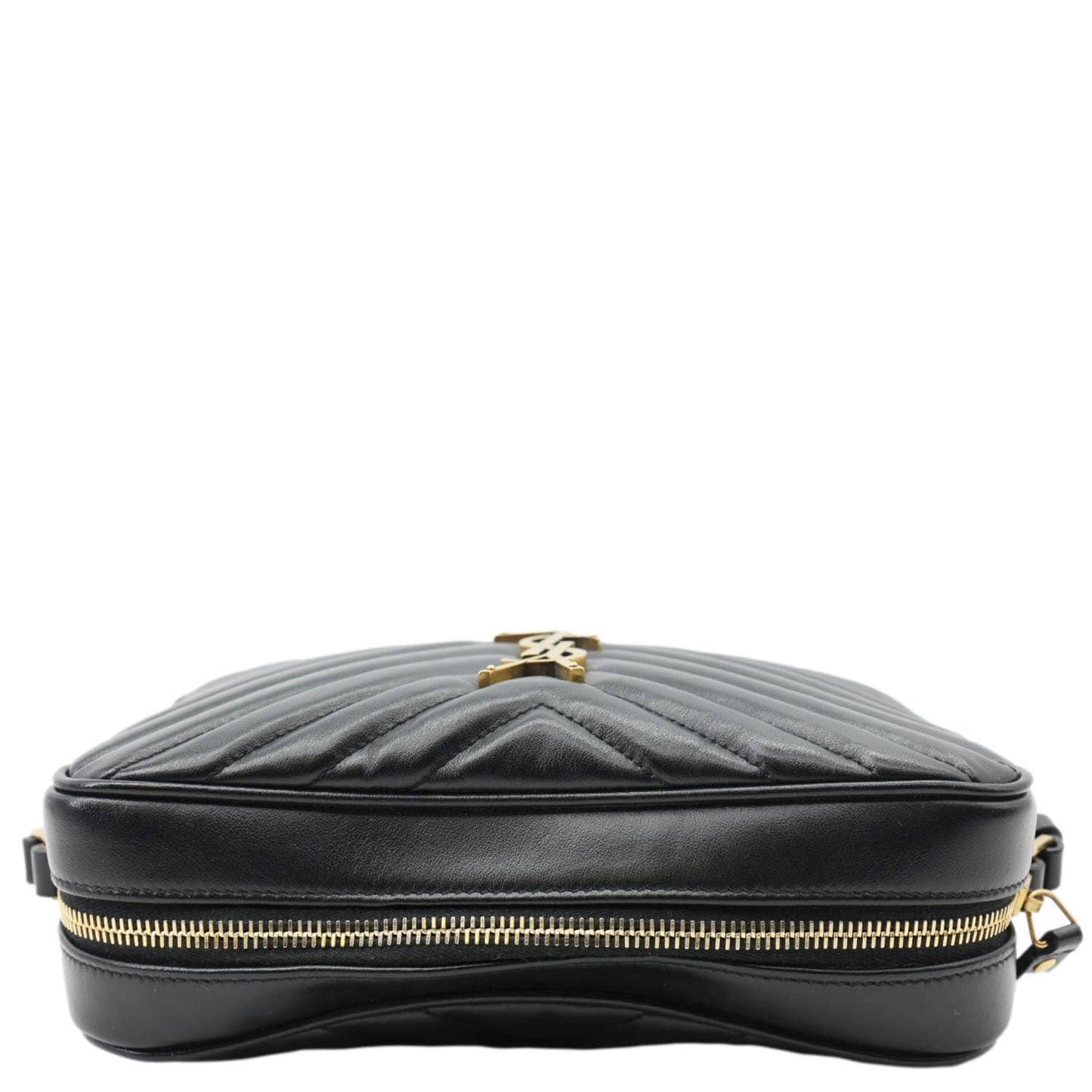 YSL Saint Laurent Yves Lou Chevron Camera Bag Leather Black Travel Bag