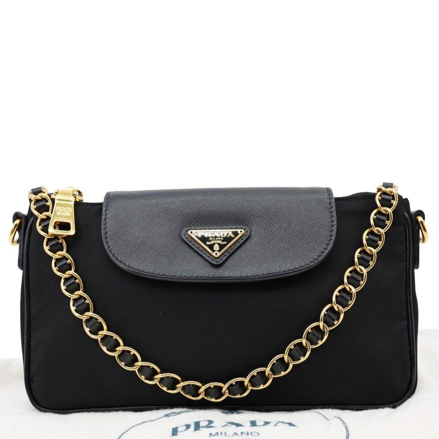 Tessuto Saffiano Shoulder Bag Black Chain