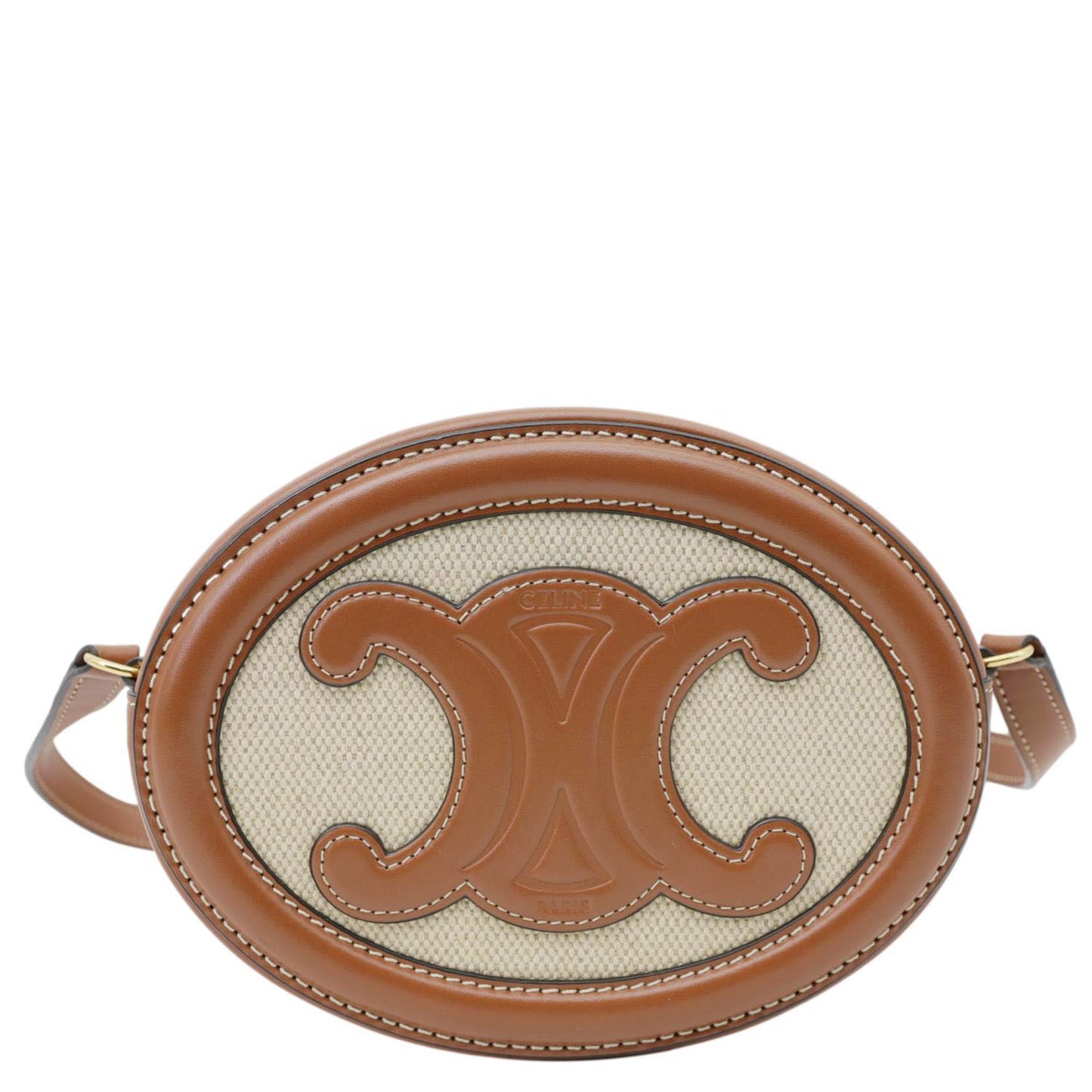 Triomphe Oval Calfskin Crossbody Bag Leather Tan
